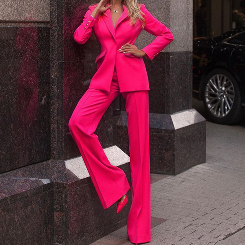FD474 in stock 2025 European and American foreign trade Autumn and Winter new women's fashion Casual Commuter suit straight-leg pants set Specification drawing