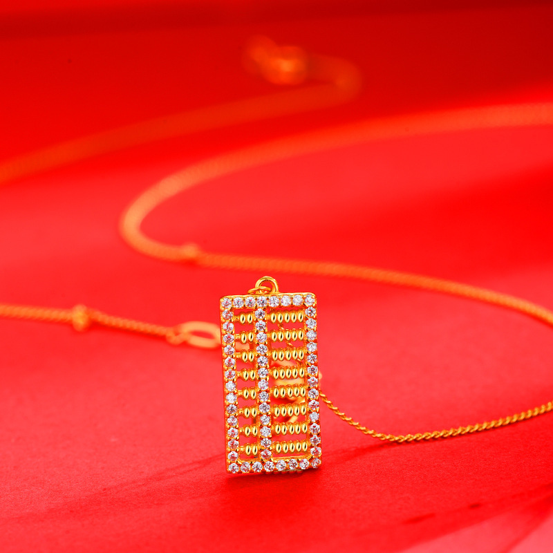 925银算盘项链女生高级质感百搭国风黄金色如意算盘吊坠银饰品批