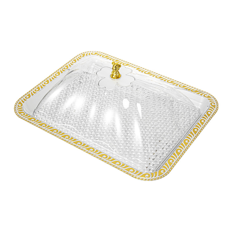 A rectangular plastic tray for home use, light luxury and high-end. It is used as a tea tray for the living room and a cake and pastry tray for the dining room to hold tea cups and water Item Picture