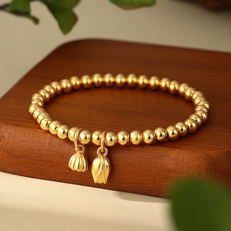 Wholesale sand gold retro style two-life joy ethnic style bracelet, sand gold lotus flower accessory simple and elegant women's bracelet