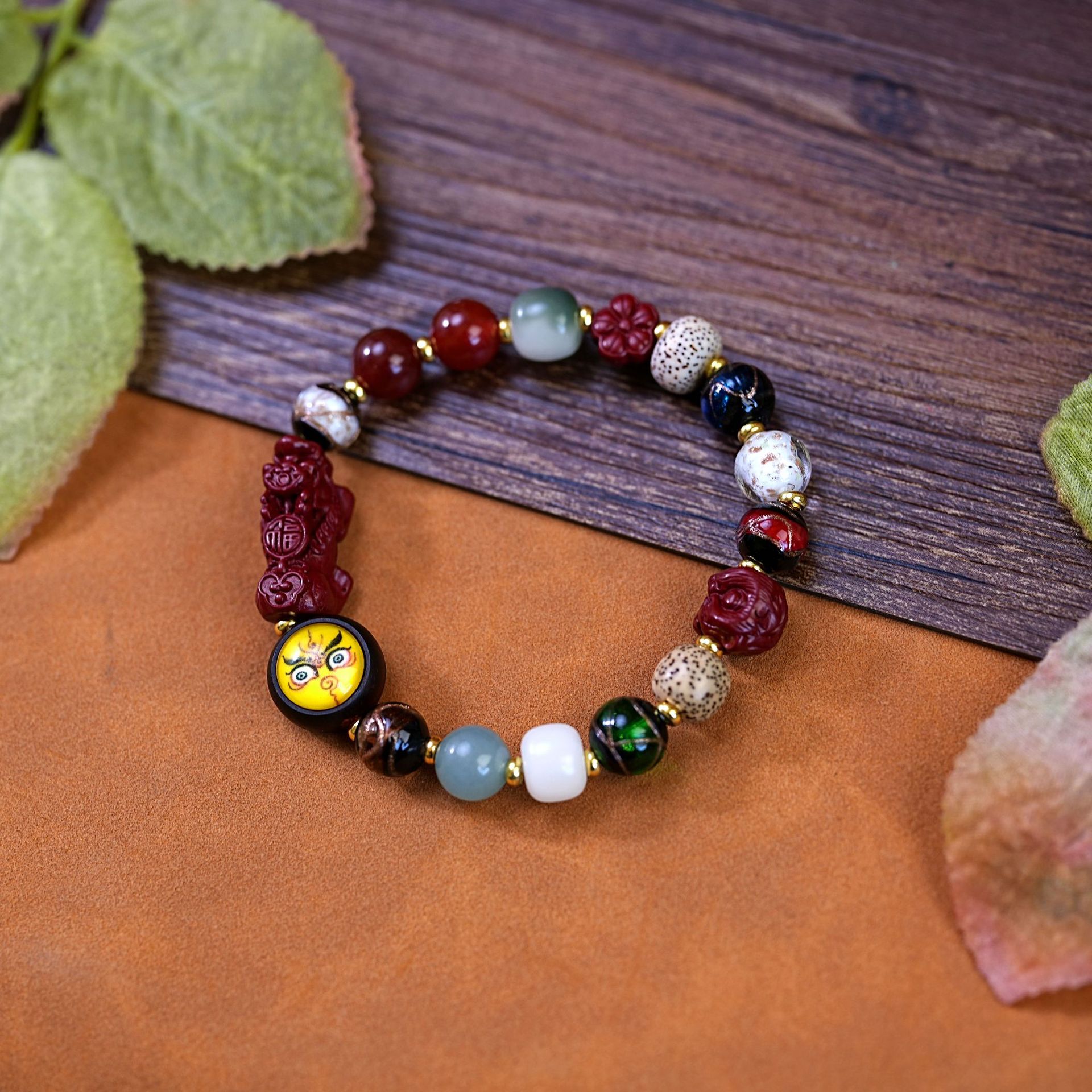 New Chinese-style beaded multi-treasure incense ash glass bracelet for women, retro PI Xiu Buddhist prayer beads cinnabar bracelet, beaded accessories Application Scenario