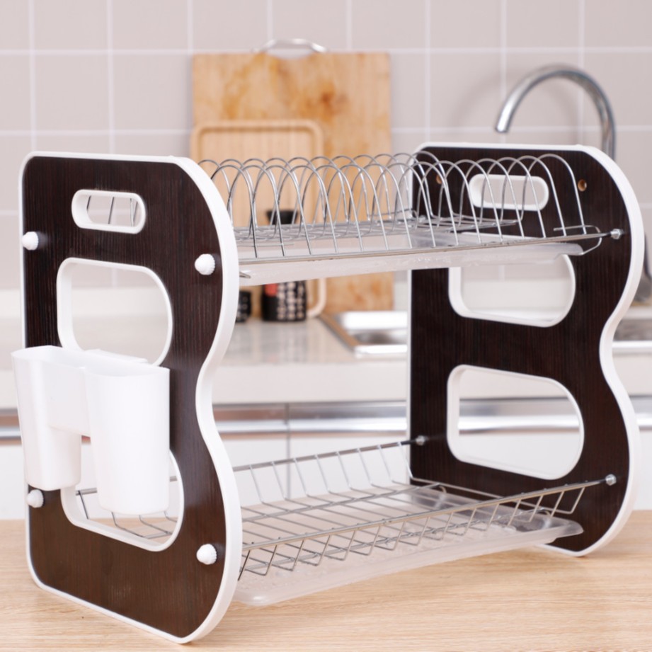 Foreign trade draining bowl rack, iron art kitchen floor double-layer storage rack, creative household bowl and chopstick storage, kitchen dish rack Item Picture