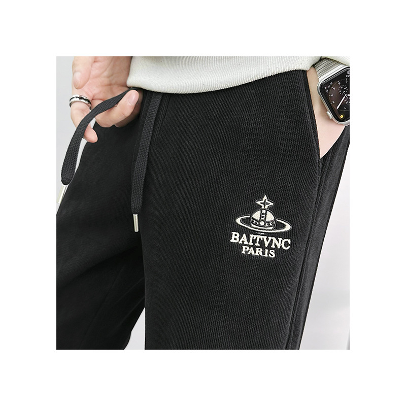 Men's oversized casual pants with fleece, long pants for autumn and winter, thickened European cotton fleece sports sweatpants that make you look slimmer. High waist makes you look slimmer Item Picture