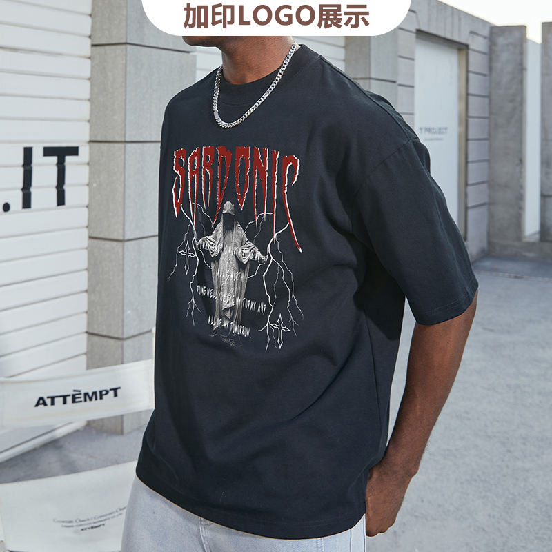 Summer street men's wear solid-color cotton T-shirt, customizable logo, loose, high-quality T-shirt, European and American trendy brand men's short-sleeved T-shirt Application Scenario