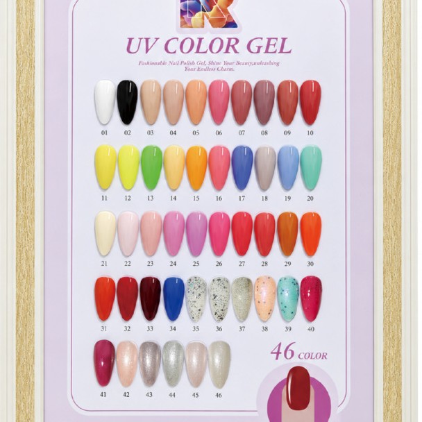 46-color nail polish glue set with base glue and sealing layer, 48 pieces in total. UV phototherapy nail polish color glue for long-lasting color display, cross-border factory Specification image