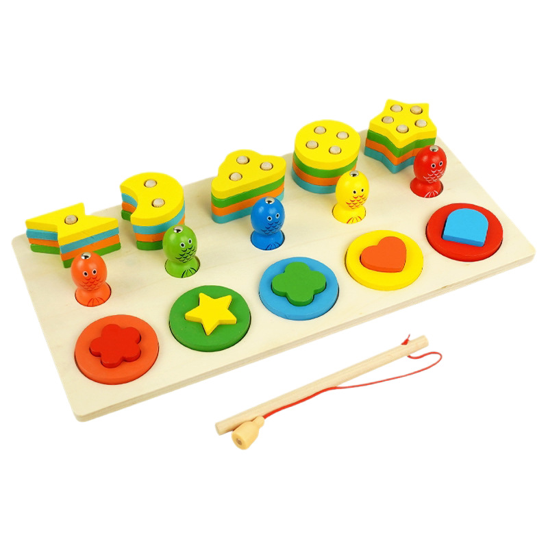 Montessori Early education Multi-functional shape matching building block column fishing toy 3-in-one logarithmic board children's intelligence development Item Picture