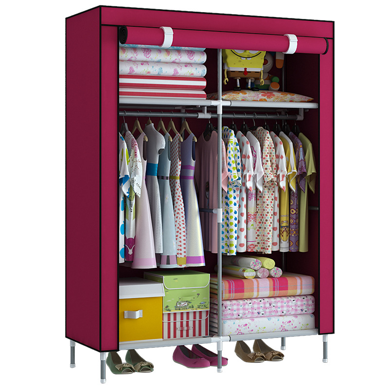 Economical baby clothes storage and organization for rental house, non-woven fabric moisture-proof steel pipe simple thickened and thickened fabric wardrobe Item Picture