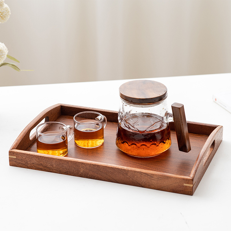 New Chinese-style wooden tray, rectangular handle tea set, tea tray, household and hotel tea tray wholesale Specification drawing