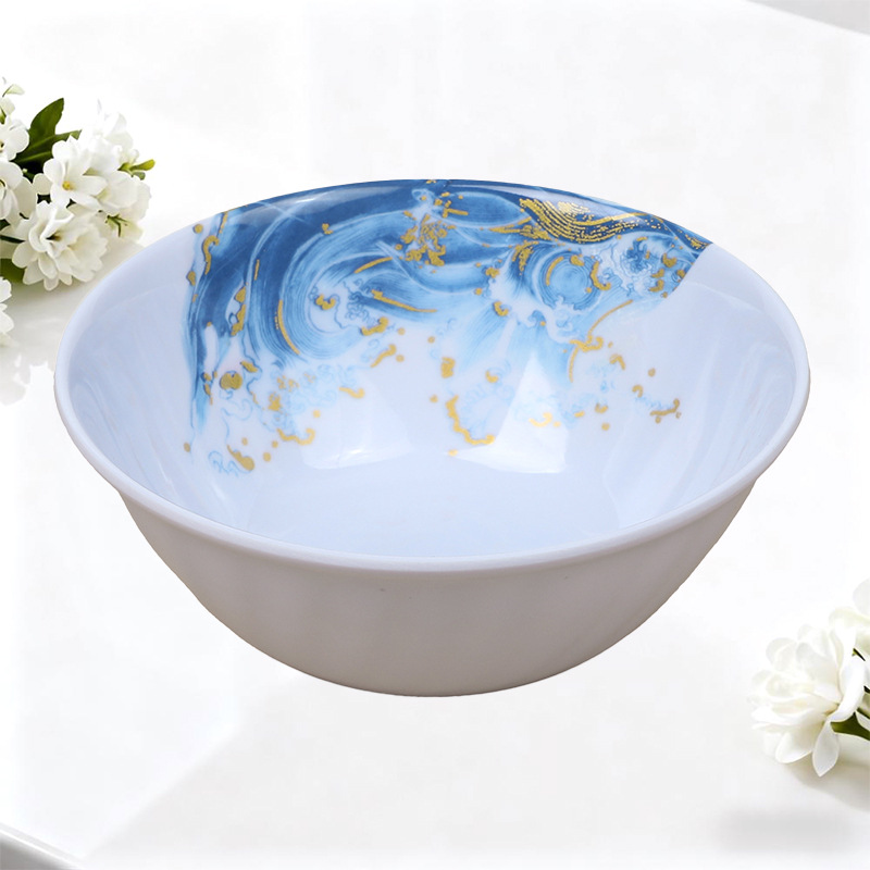 Melamine decorative round plates for foreign trade, hotel and restaurant plates, buffet steak plates, imitation porcelain round plates, commercial daily necessities Application Scenario