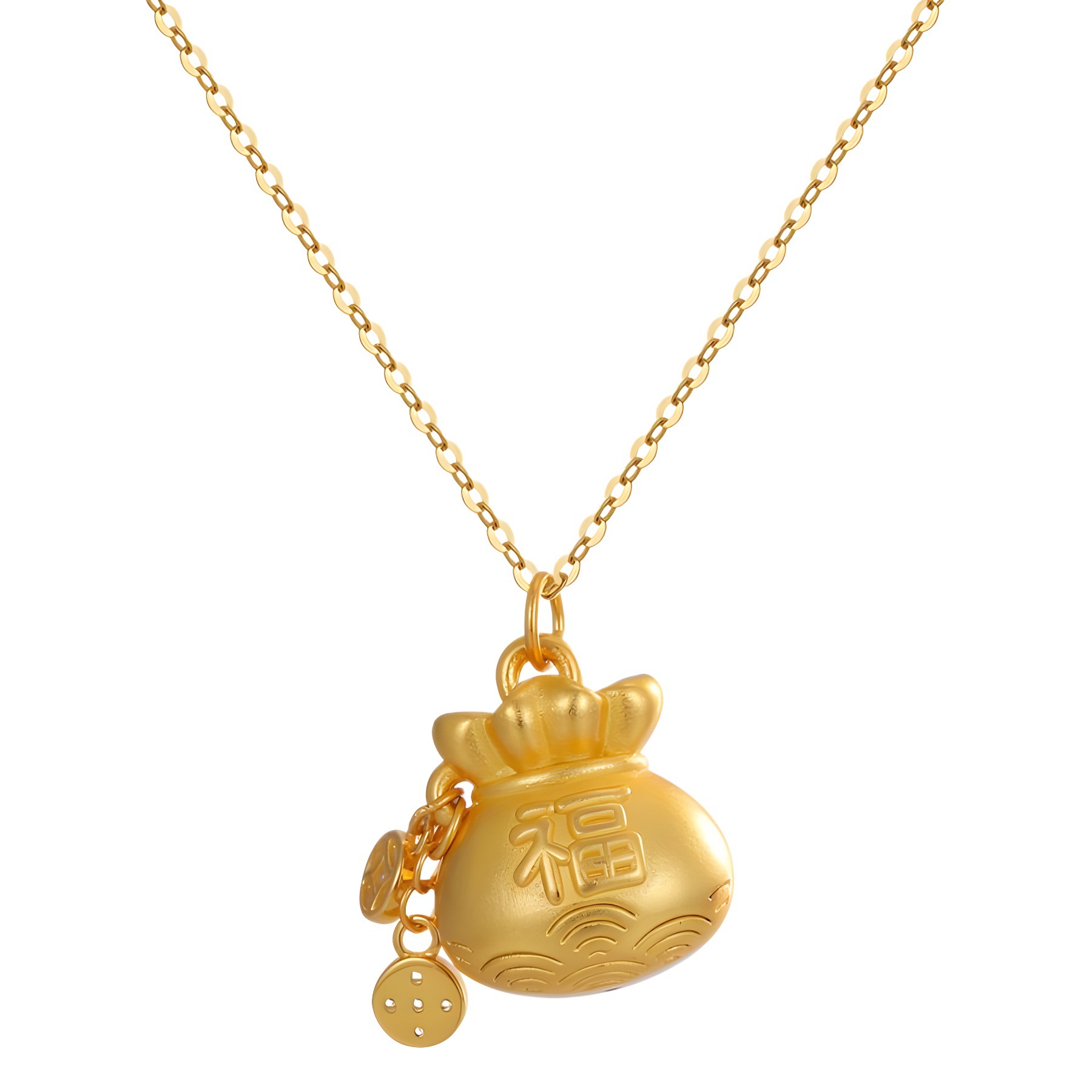 S925 sterling silver 3D hard silver Auspicious Lucky Bag pendant Necklace, National trend Peace lock coldbone chain supplier in the live streaming room Item Picture
