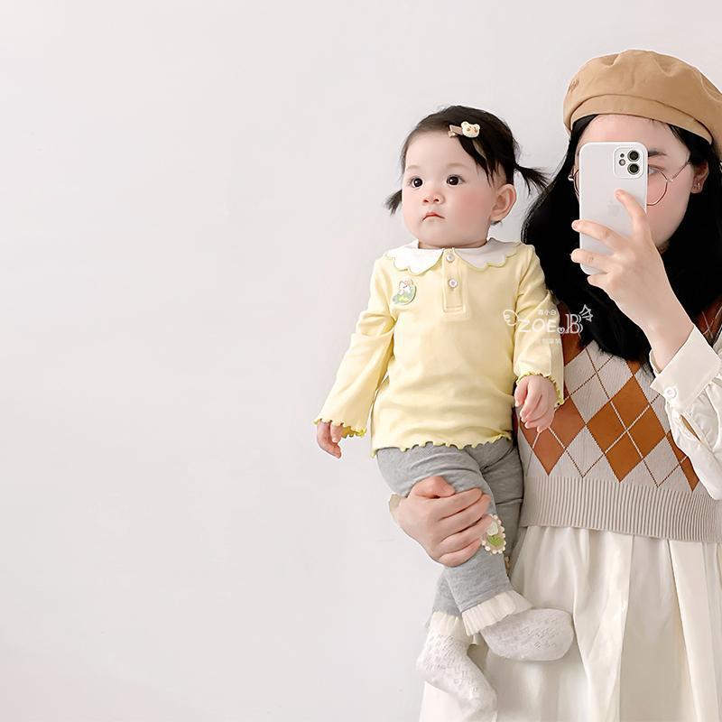 Baby long-sleeved T-shirt, autumn outfit, stylish and versatile, children's base shirt, baby girl top set, two-piece base pants set details Picture