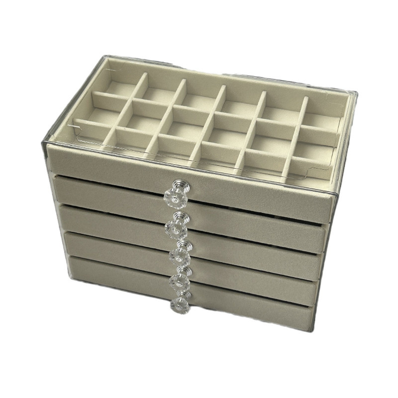 High-end 5-layer drawer-style velvet jewelry box, desktop acrylic jewelry storage, multi-compartment classification and organization details Picture