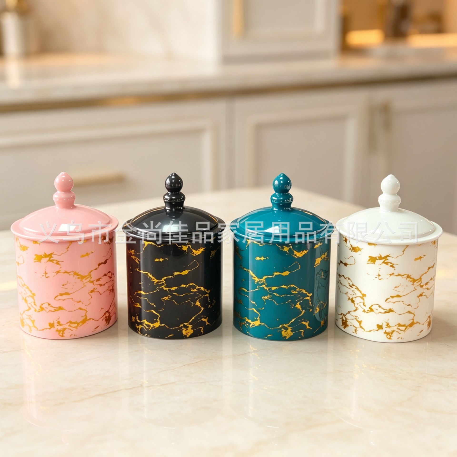Marble gold-patterned Storage jar, tall and short LIDS, sealed storage box for kitchen grains