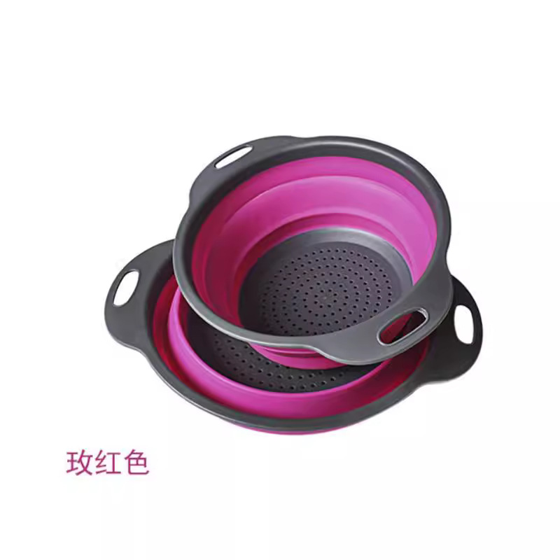 Amazon's best-selling wholesale round folding draining basket, water filter basket, vegetable washing basket, telescopic fruit basket 2-piece set, leaky basket Specification image