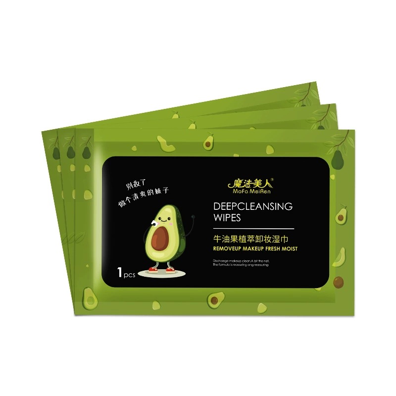 牛油果卸妆湿巾30片一次性湿纸巾面部温和清洁卸妆巾便携式洁面巾白底实物图