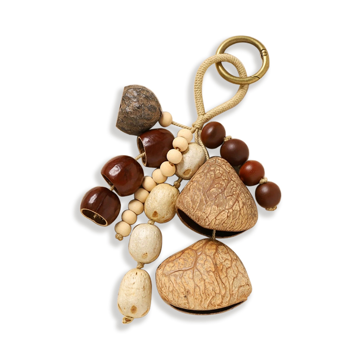 DIY hand-woven ethnic style pendant, featuring retro natural full-wish seeds, fruit shells, wind chimes, Bodhi seeds, keychains Item Picture