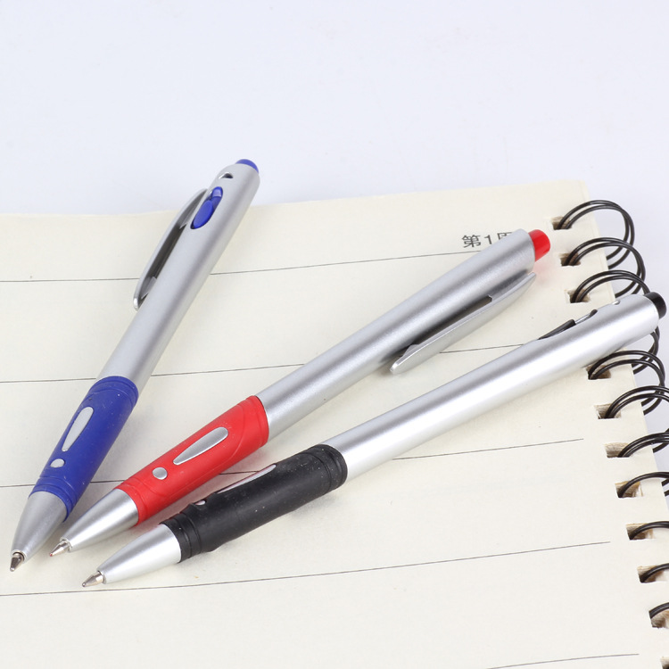 Silver-sprayed ballpoint pen, silver-rod ballpoint pen with LOGO and exclamation mark, plastic ballpoint pen 575S, foreign trade ballpoint pen Application Scenario