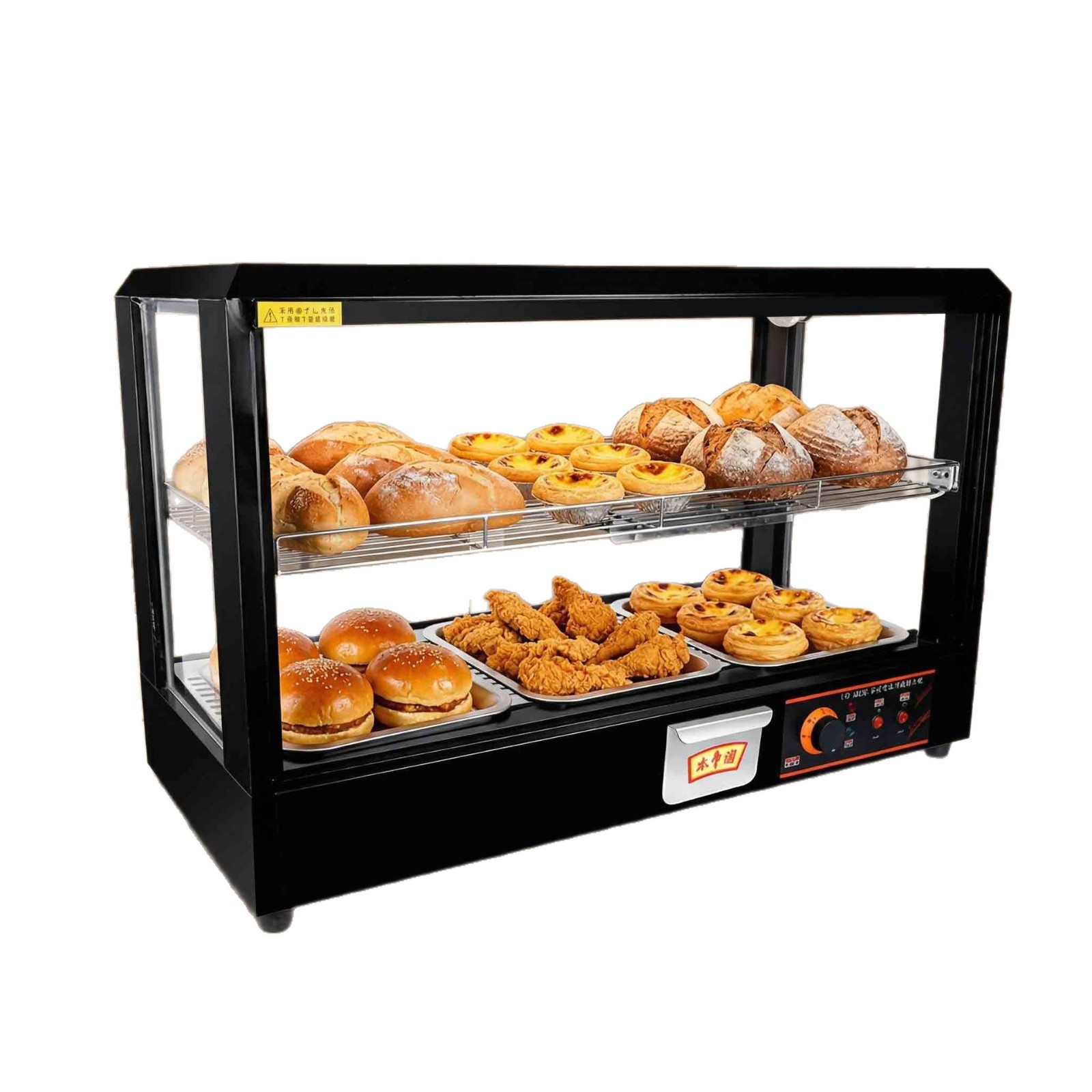 Commercial two-layer/three-layer insulated cabinets, constant-temperature display cabinets for fried chicken, hamburgers and cooked food, and glass display cabinets for catering stores Item Picture