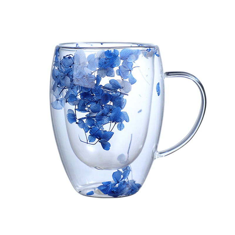 High borosilicate glass cups, double-layer dry flower glass cups, explosion-proof and heat-insulating, high appearance level with handles, drinking cups and coffee cups Item Picture