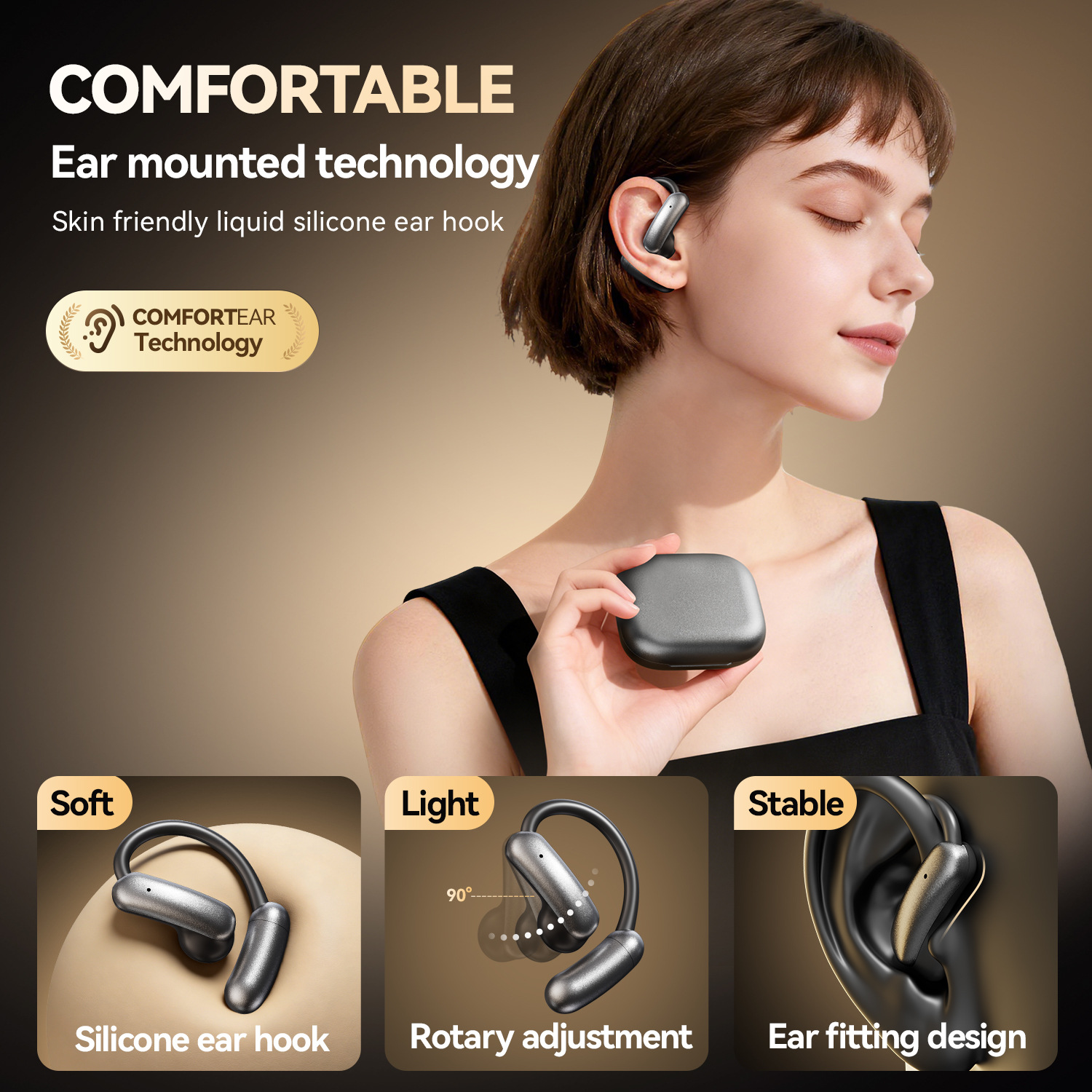 M143 Replaceable Battery OWS Open Bluetooth Headphones, a cross-border bestseller with a non-in-ear rotating spare battery Specification image
