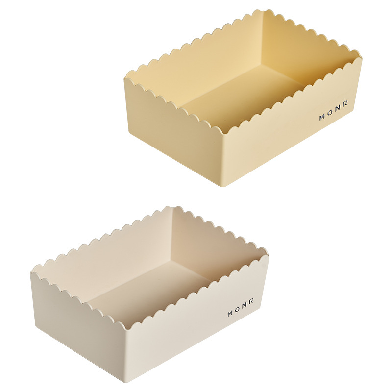 一件代发可爱风格桌面收纳盒收纳筐花边小清新桌面整理宿舍收纳筐白底实物图