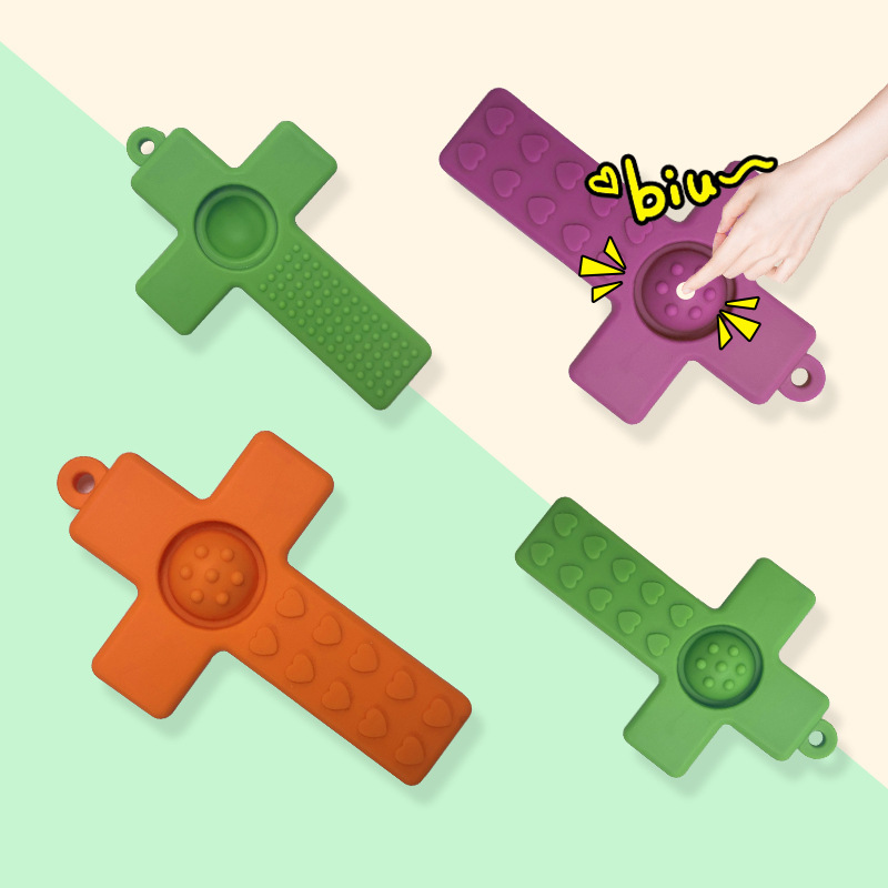 Cross-border bestseller Children's rainbow building blocks teething pendant, baby teething stick, cross-shaped silicone cartoon design details Picture