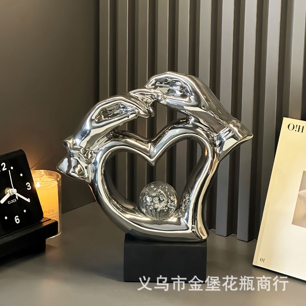 Luz de lujo corazón corazón corazón balón de cerámica calado en la mano bola de cristal habitación de boda sala de estar decoración romántica artesanía