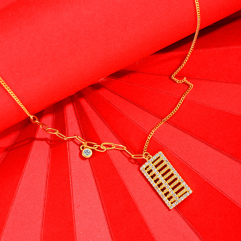 925 Silver Abacus Necklace for Girls, high-end quality, versatile, Chinese-style golden abacus pendant Silver jewelry batch Specification image