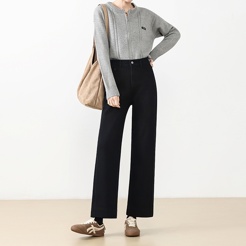 Fleece warm and slimming 9-inch straight-leg jeans for petite women, new high-waisted cigarette tube pants for winter 2025 Specification image