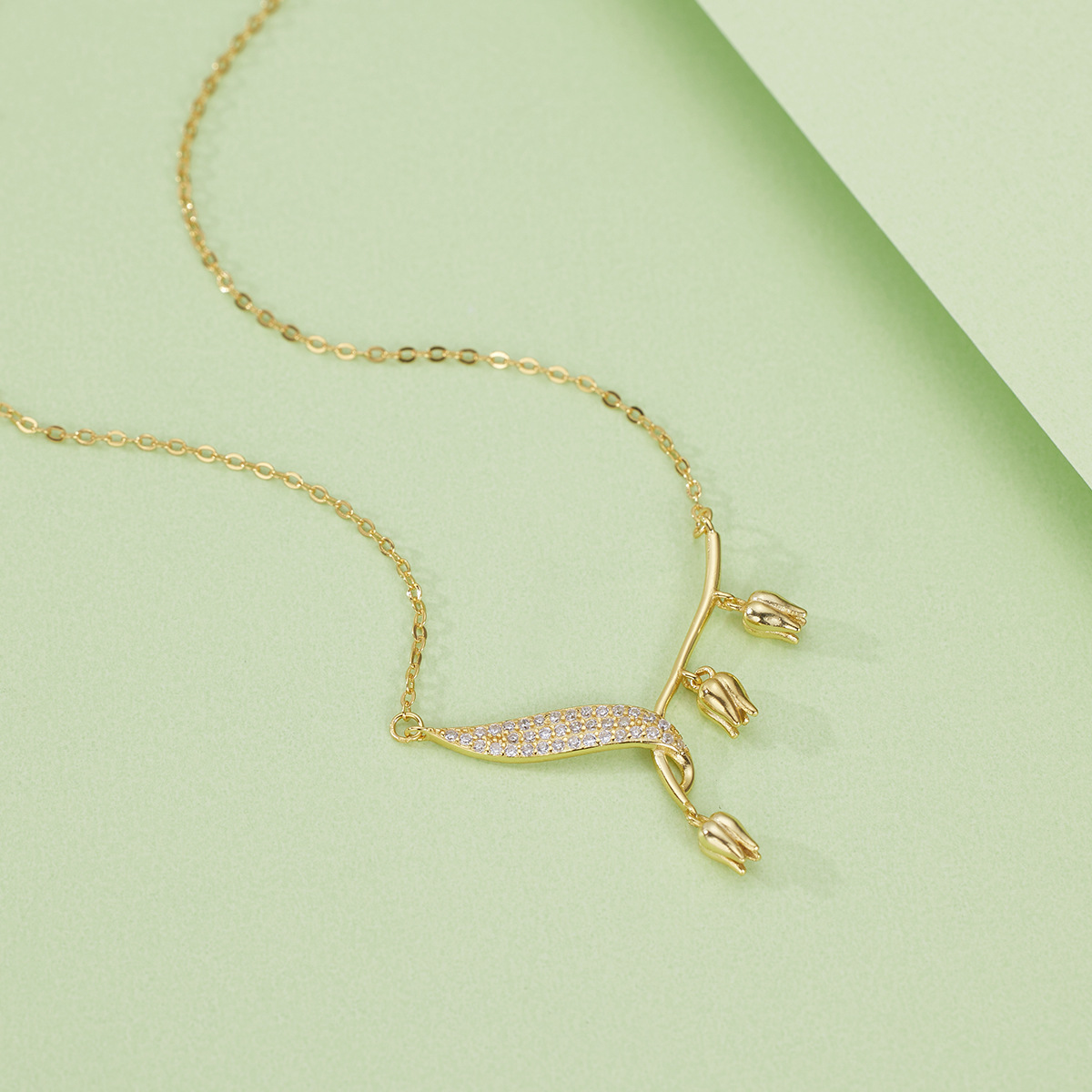 S925 silver necklace, Lily of the valley necklace, women's light luxury niche design, fashionable flowers, high-end sense collarbone chain Specification drawing