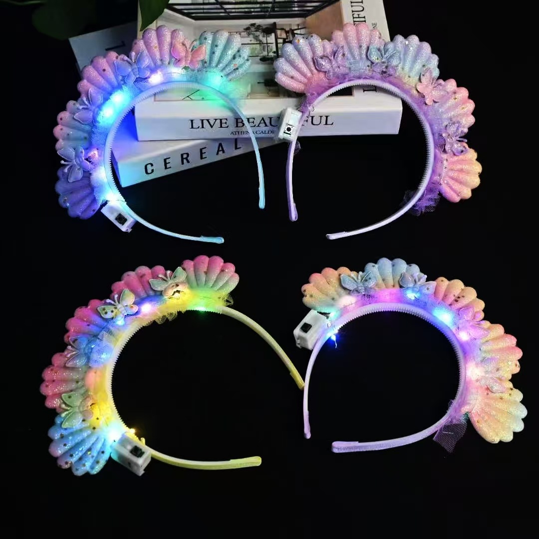Mermaid princess style luminous hair band for girls, sweet and cute beaded shell hair accessory, personalized colorful three-dimensional hair accessory details Picture