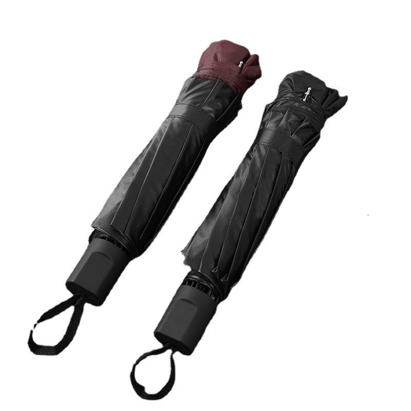 Wholesale of 12-bone enlarged black rubber umbrella, dual-purpose men's business umbrella, three-fold sun protection and shade, double-person advertising umbrella Item Picture
