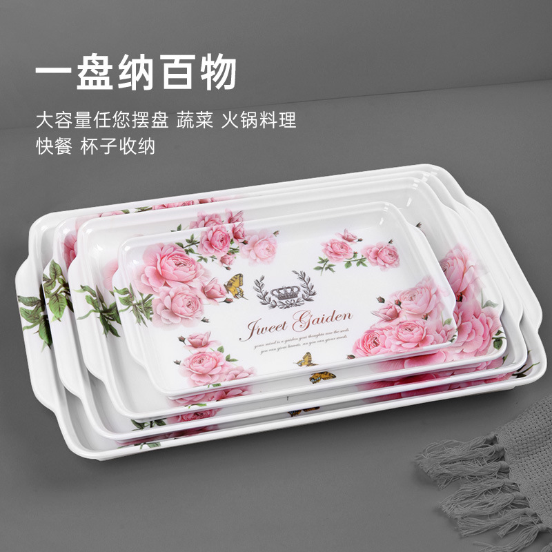 Melamine tray, household rectangular water cup, tea tray, fruit and pastry plate, tableware storage plate, light luxury imitation porcelain thickened Specification image