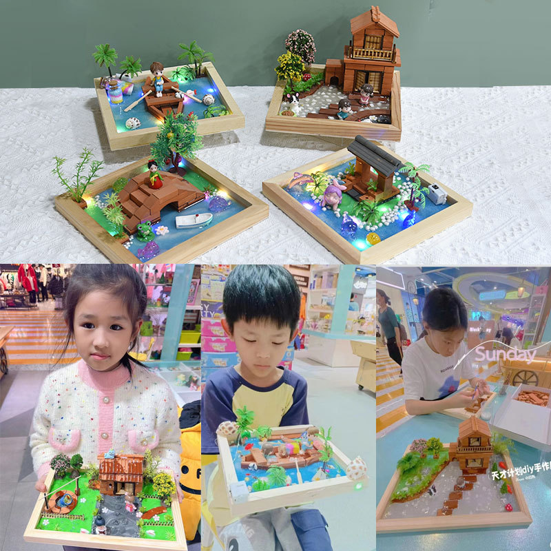 The Landscape World is a creative diy handicraft material package made of colored clay and epoxy resin to create a wooden frame micro-field landscape Application Scenario