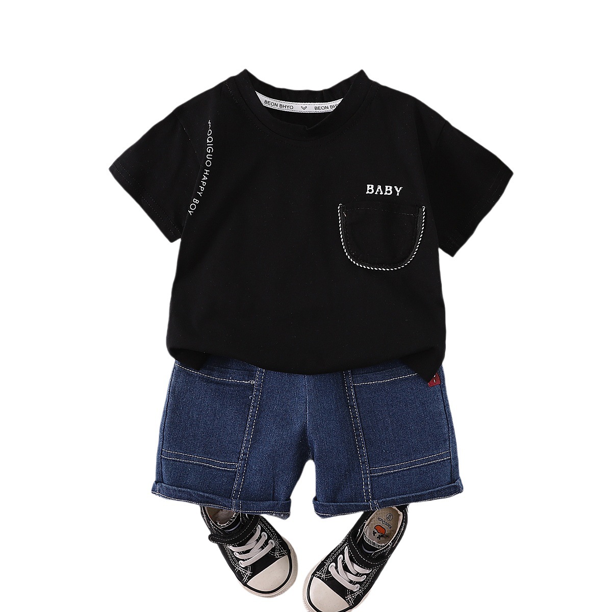 Cross-border exclusive children's summer set, new short-sleeved T-shirt and jeans two-piece set for boys and babies, wholesale for export Item Picture