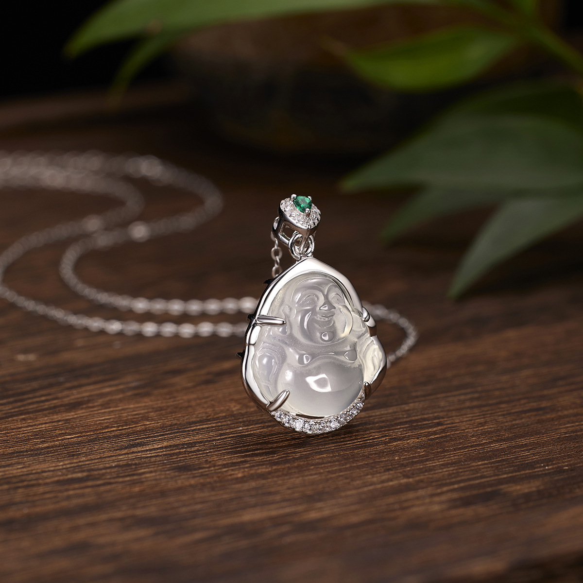 S925 Silver diamond-encrusted natural white chalcedine Maitreya Buddha Necklace for Women, New Chinese-style retro Buddha pendant collarbone chain Application Scenario