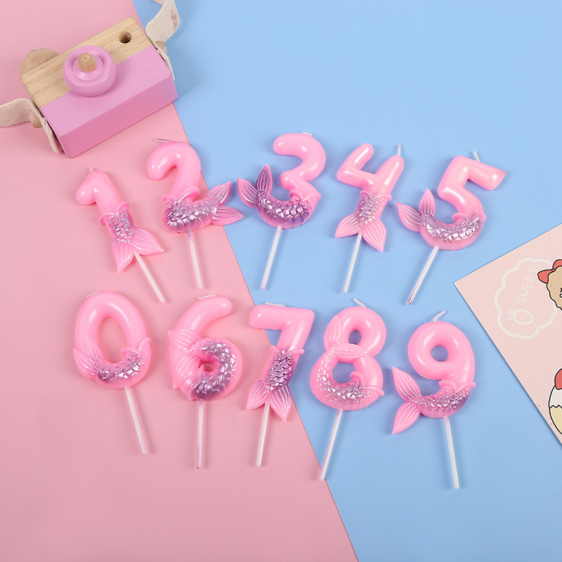 Cross-border bestseller mermaid digital candle pink and blue birthday outfit plugin Fishtail party decoration details Picture
