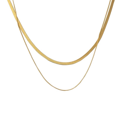 European and American InS-style fashionable titanium steel double-layer snake bone chain, plated and stacked necklace, women's fashionable short collarbone chain that does not fade Item Picture