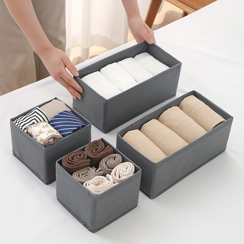 Uncovered grid sock storage box 3-piece set, underwear and underpants classified and organized storage box, bottom plate zipper storage box Specification image