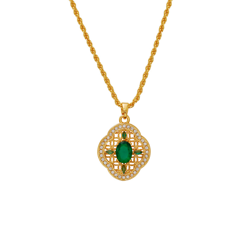Hyacinth retro Hong Kong-style emerald zircon pendant necklace, a best-selling sweater chain and light luxury collarbone chain on Douyin in autumn and winter 2025 Item Picture
