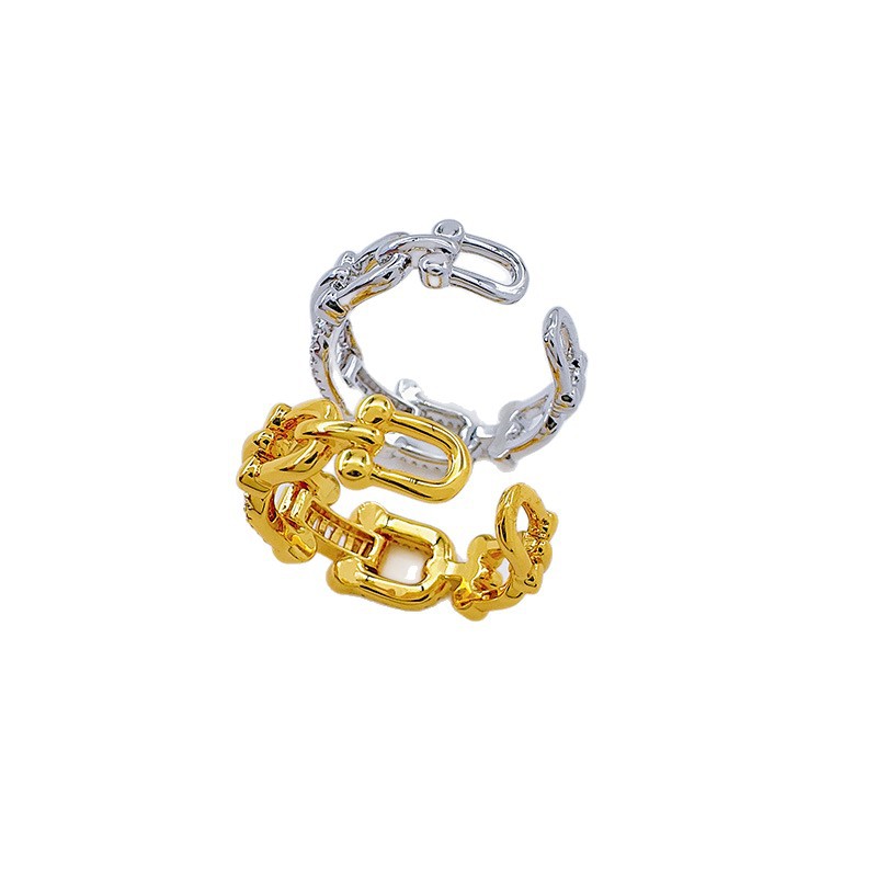 The new gold-plated ring from Bailing Jewelry features a simple and hollowed-out European and American open ring with a horseshoe-shaped clasp, which is unique and versatile Item Picture