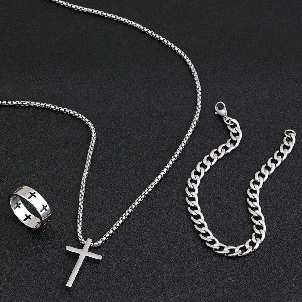 Cross-border temu Xiyin's new cross jewelry set, a 3-piece streetwear hip-hop style set details Picture