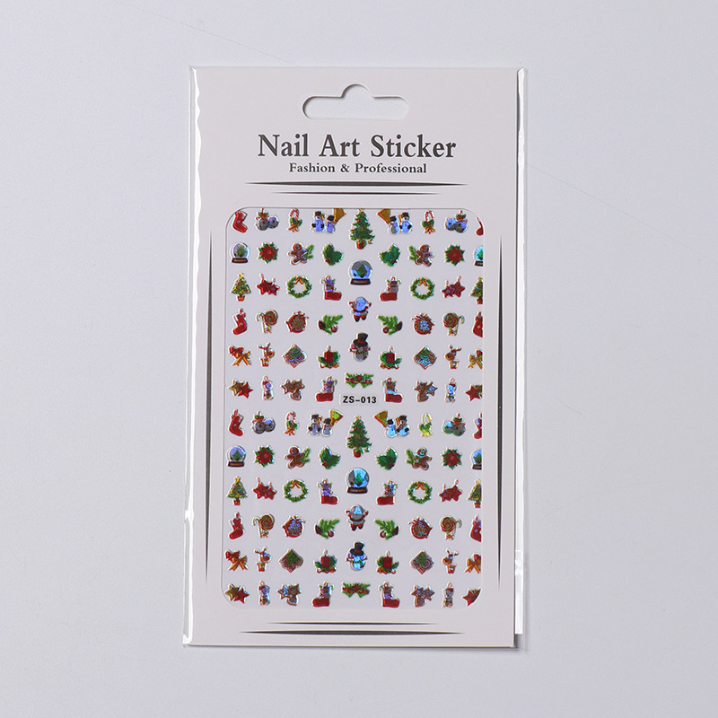 圣诞节指甲贴卡通美甲贴纸雪花立体甲片彩色填充美甲贴多种款式