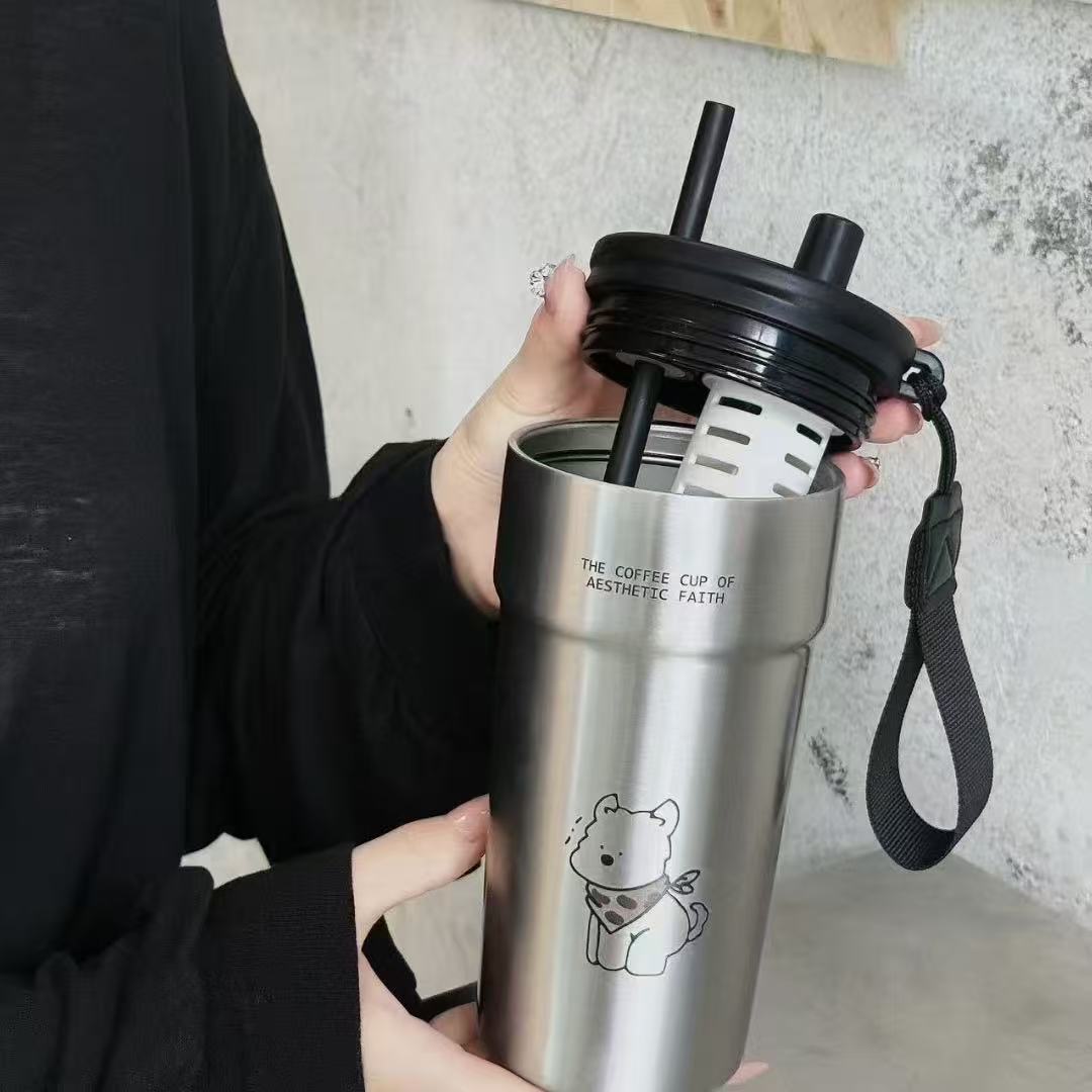 كأس قهوة جديد من الفولاذ غير القابل للصدأ، مصنوع من الكرتون ذات المظهر العالي في الهواء الطلق للتلاميذ Specification image