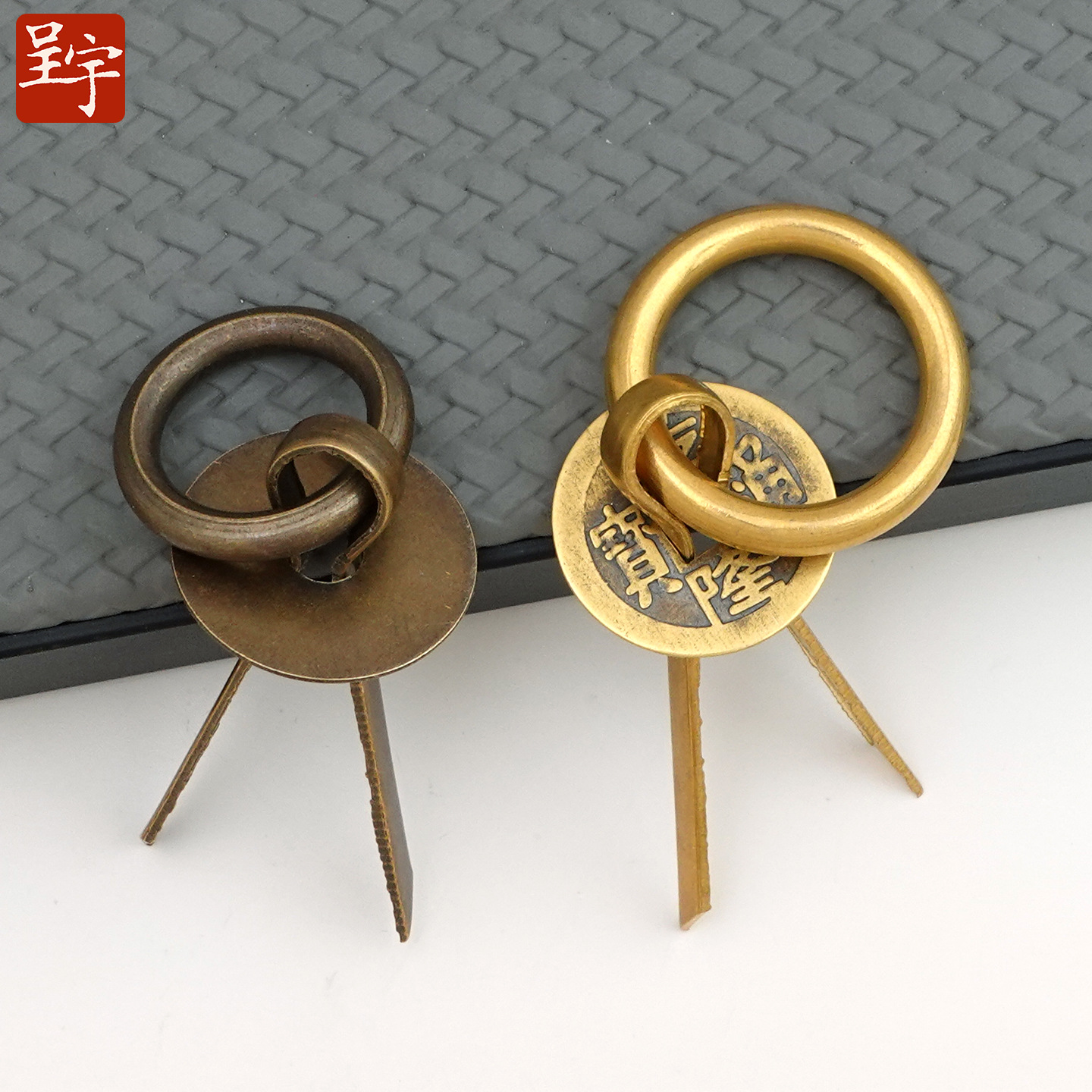Retro copper coin pull rings, copper accessories for classical furniture, circular handle handles, new Chinese-style drawer pull rings, cabinet round handles Specification image