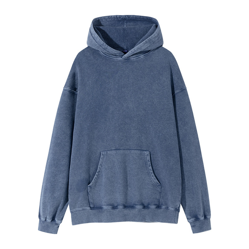 Cross-border foreign trade heavyweight pure cotton washed and aged sweatshirt trendy brand casual retro stone-ground stir-fried snowflake men's clothing for teenagers full figure