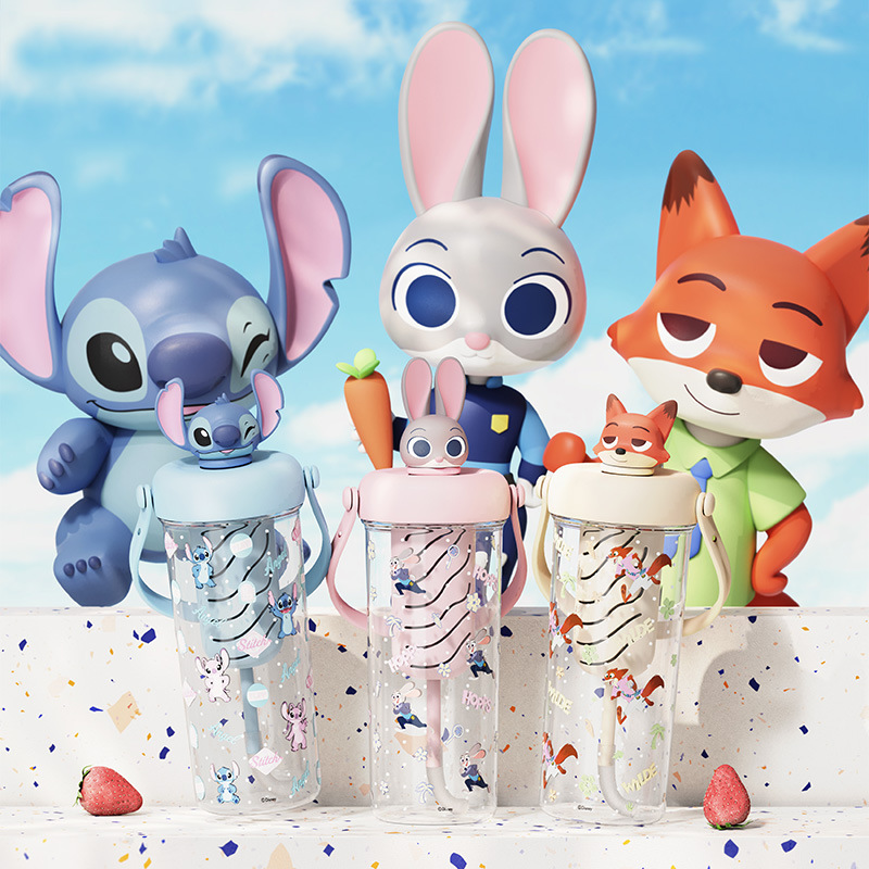 New Xiaoman doll fruit tea plastic cup, cute straw cup for primary school students, Le Si Double Drink, summer plastic water cup for school