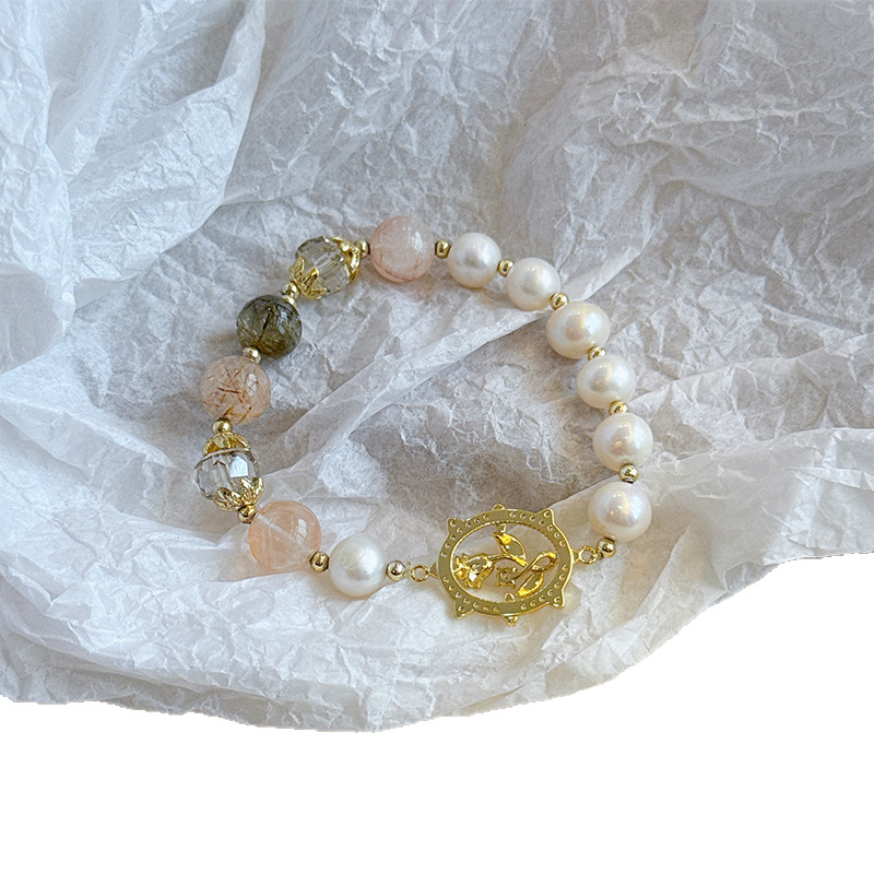 NALA娜啦甜美森系玫瑰花自然石水晶创意手串新中式轻奢高级感手链白底实物图