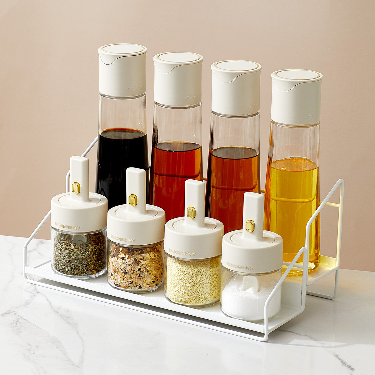 Glass oil pot automatic opening and closing seasoning jar combination set, kitchen household soy sauce and vinegar seasoning bottle and oil jar storage Specification image