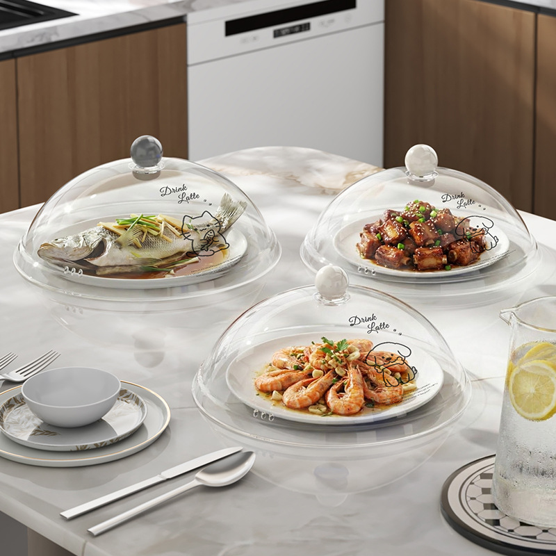 Transparent food-grade insulated vegetable cover, household dust-proof and fly-proof meal cover, round acrylic food preservation cover Specification image